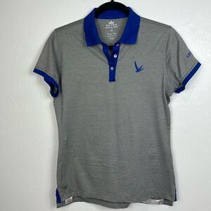 Peter Millar Luxury Cotton Blue Grey Goose Logo Polo Shirt In Gray Size M